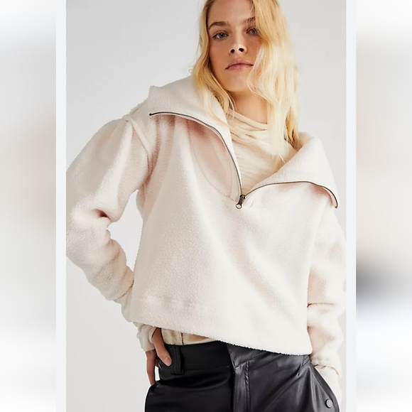 Free People Tops - Free People Fleece Champagne Dreams Poppy Sweater Cropped Pullover Size S